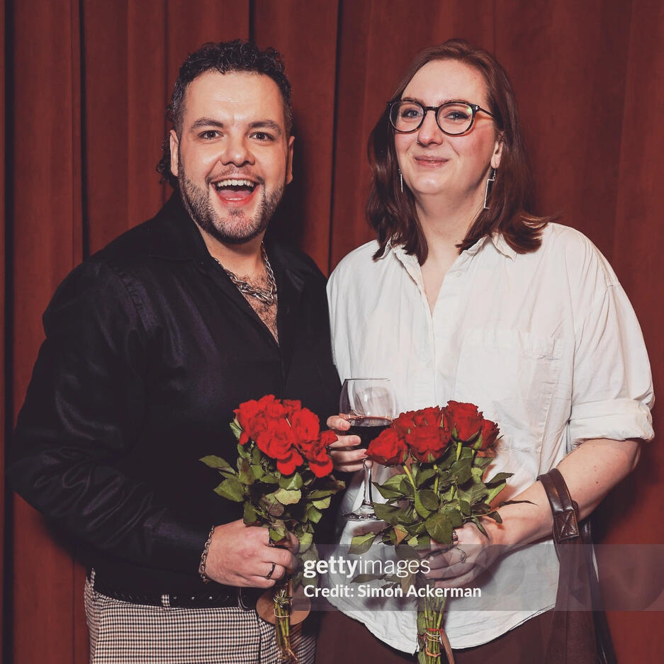 Eleanor and Crudi with flowers Eleanor and Crudi with flowers